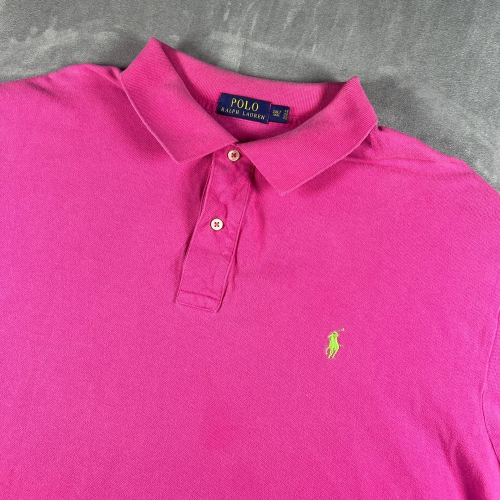 Polo Ralph Lauren Mens 2XLT Tall Pink Short Sleeve Cotton Mesh Polo Green Pony